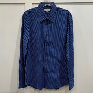 Express Men’s Navy Blue Pinstripe Dress Shirt